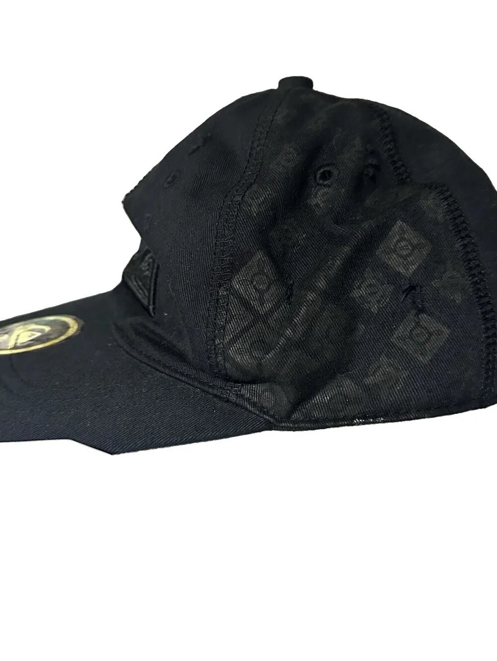 Y2K 2000’s Quiksilver Hat Skater Grunge Burnout Print Black Baseball Fitted Sz S